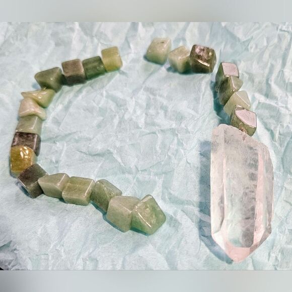 Square Green Aventurine Lumurian Hand Made Silver Loop Water Window Crystal L2 - Picture 5 of 8